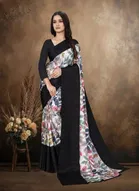 Art Silk Printed Saree for Women, Black 