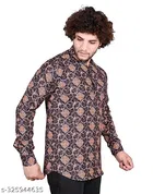 Cotton Blend Printed Short Kurta for Men, Multicolor 