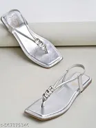 Shoetopia Girls Silver Embellished Flat Sandals Size 7.0