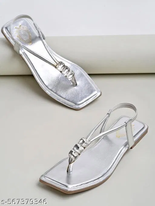 Shoetopia Girls Silver Embellished Flat Sandals Size 7.0