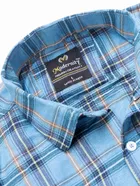 Cotton Blend Checkered Shirt for Men, Sky Blue 