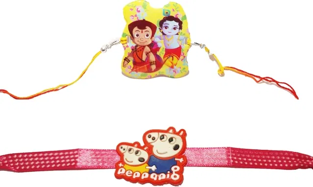 Synthetic Krishna Bheem & Pepa Pig Rakhi for Kids (Multicolor, Pack of 2)