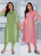 Solid Embroidered Chanderi Cotton Kurti for Women, Pack of 2 