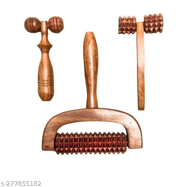 Wooden Body Massager Set (Brown, Set of 3)