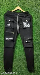 Lycra Cargo Trousers for Men (Black, 28)