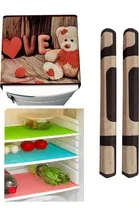 Knit Printed Fridge 3 Pcs Mat with 2 Pcs Handle & Top Cover 