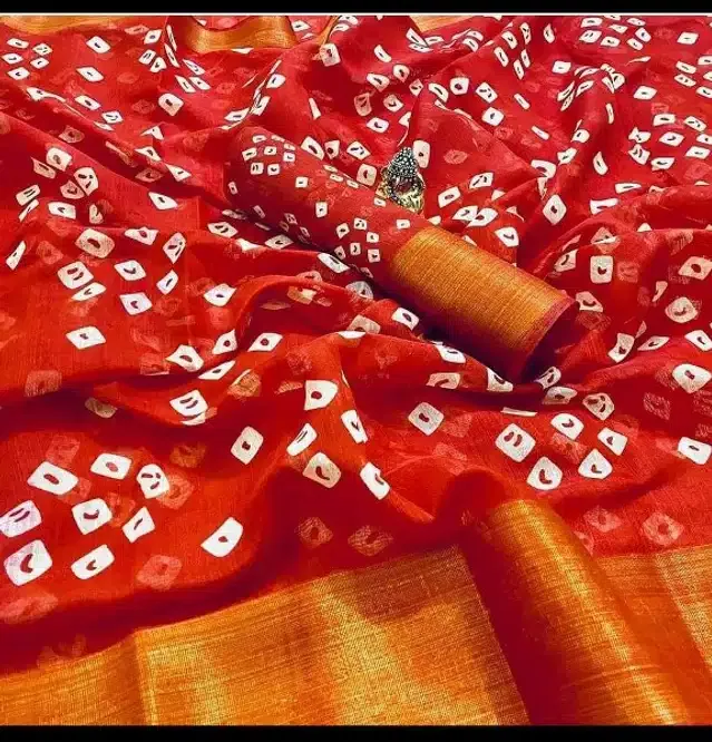 Women's Printed Saree with Unstitched Blouse (Red, 6.0 m)