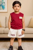 Hosiery Cotton Printed Clothing Set for Kids, Maroon & White 