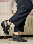 Solid Wedge Heeled Boots for Women Black 