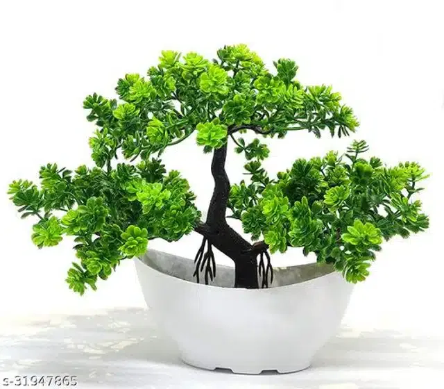 Artificial Plant with Pot (Green & White)