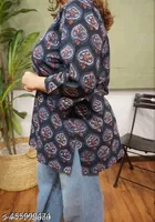 Cotton Printed Short Kurti for Women, Blue 