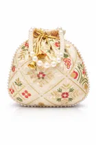 Handcrafted Embroidered Silk Potli Bag, Multicolour, Pack of 4