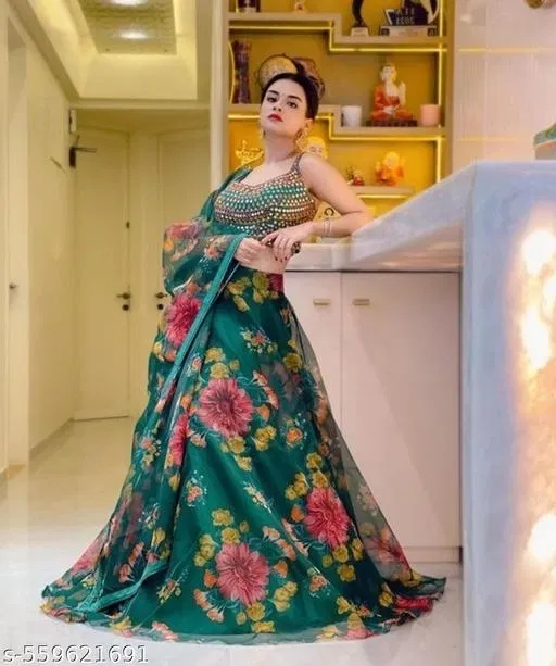 Lehenga Choli for Women (Green, Free Size)