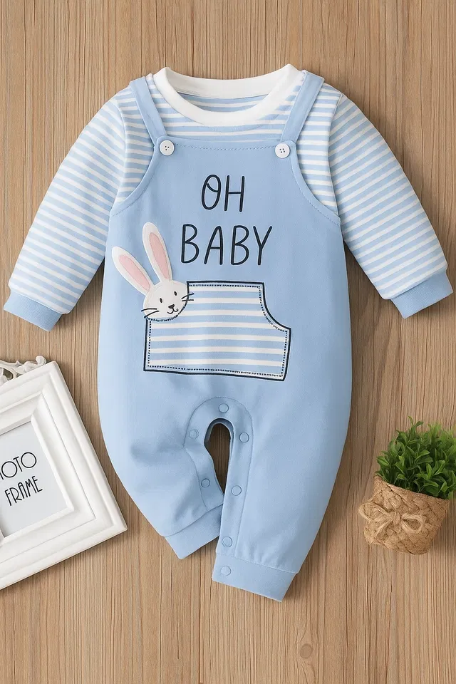 Cotton Printed Dungarees for Boys (Blue, 12-18 Months)