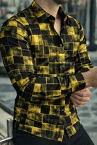 Lycra Geometric Print Shirt for Men, Yellow 