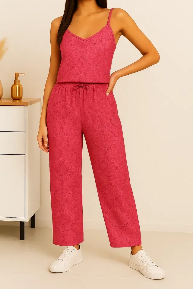 Women's Sleepwear All Over Print Pyjama; Pink ;  XL
