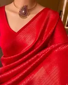 Litchi Silk Zari Woven Saree for Women, Red 