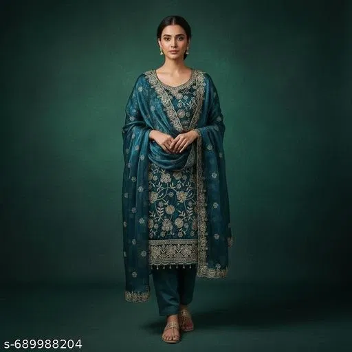 Embroidered Anarkali Suit for Women (Blue, Un Stitched)
