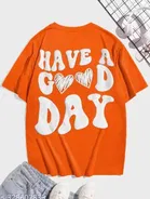 Chest Print Cotton Blend T-Shirts for Women, Orange 
