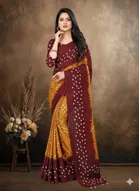 Art Silk Printed Saree for Women, Mustard 