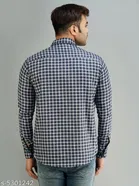 Cotton Blend Checked Shirts for Men, Navy Blue 