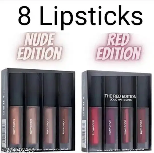 Waterproof Liquid Matte Lipsticks (Multicolor, Pack of 8)