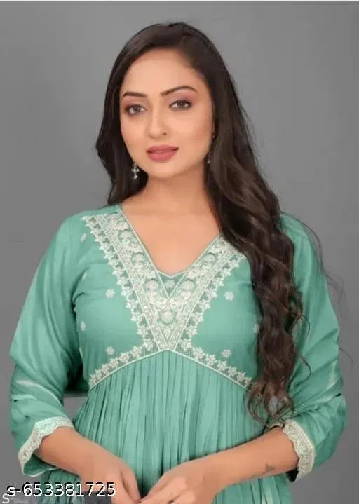 Linen Kurta Set for Women (Green, M)