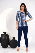 Rayon Printed Short Kurti for Women, Blue 