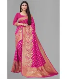 Litchi Silk Woven Design Saree for Women, Pink 