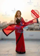 Georgette Printed Saree For Women, Red