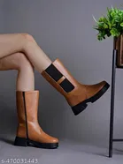 Shoetopia Solid Synthetic Block Heeled Boots Black 