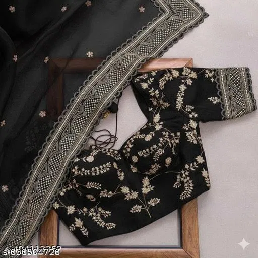 Georgette Saree for Women, Black (5.5 M)