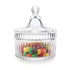Afast Stylish 200 ml Crystal Glass Sugar Candy Jar with Lid/Attractive Designer Multi-Purpose Bowl/Round Kitchen Storage Pickle Containers/Home Decor Glass Candy Box -Pack of 1