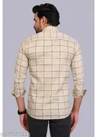 Cotton Blend Checked Shirt for Men, Cream 