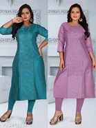 Embroidered Chanderi Cotton Kurti for Women, Pack of 2 