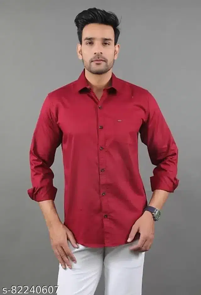 Cotton Blend Full Sleeves Shirt for Men (Maroon, XL)
