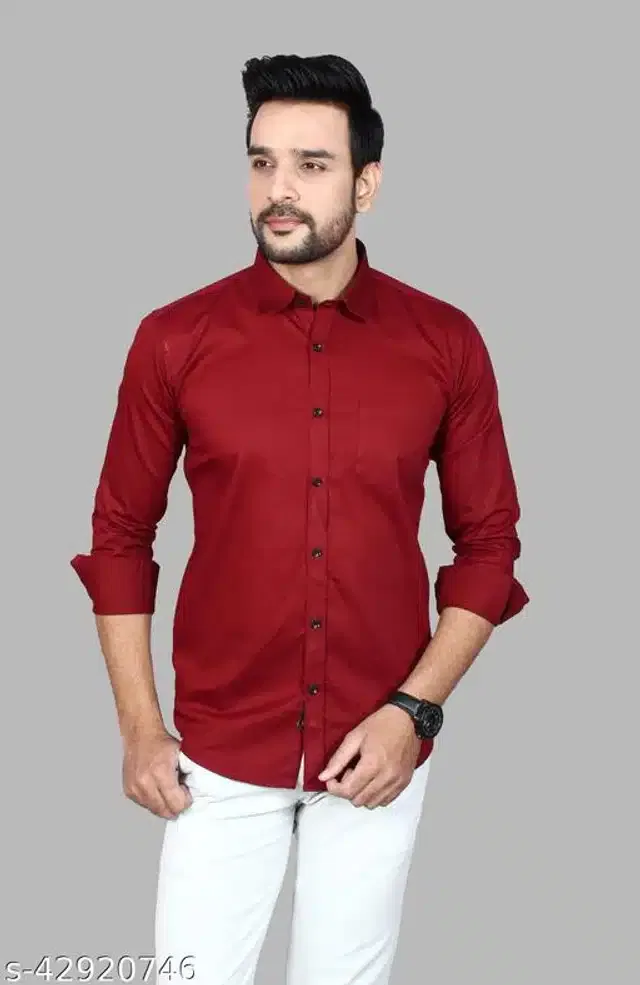 Cotton Blend Full Sleeves Shirt for Men (Maroon, XL)