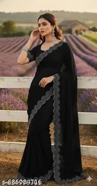 Georgette Embellished Saree For Women, Black