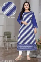 Chanderi Cotton Striped Kurti with Pant for Women 
