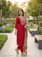 Embroidered Rayon A-line Kurta Set for Women 