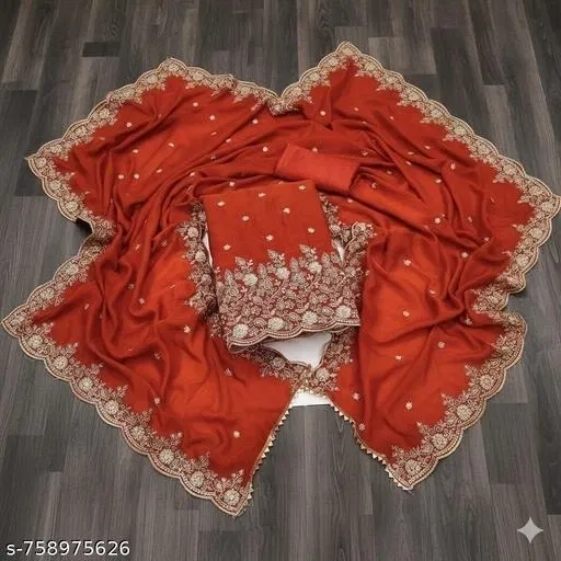 Vichitra Silk Jaipuri Designs Embroidery Kit (Multicolor, 5.85 meter (S)