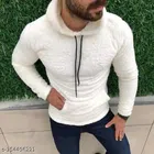 Woolen Full Sleeves Hooded Sweatshirt for Men (White, M)