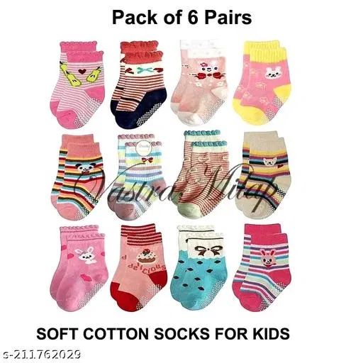 Cotton Socks for Kids (Multicolor, 12-18 Months) (Set of 6)