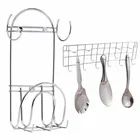 Oc9 स्टेनलेस स्टील चकला बेलन स्टैंड विद हुक & वॉल माउंटेड लैडल हुक रेल फॉर किचन