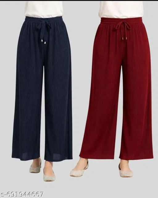 Comfortable Palazzo Pants for Women, Pack of 2 (Maroon, S)