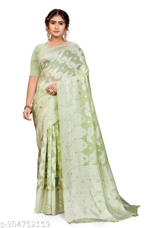 Cotton Zari Woven Saree for Women (Green, 6.3 m)