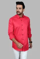 Cotton Blend Solid Shirt for Men, Pink 