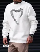 Fleece Printed Sweatshirt for Men, White (M)