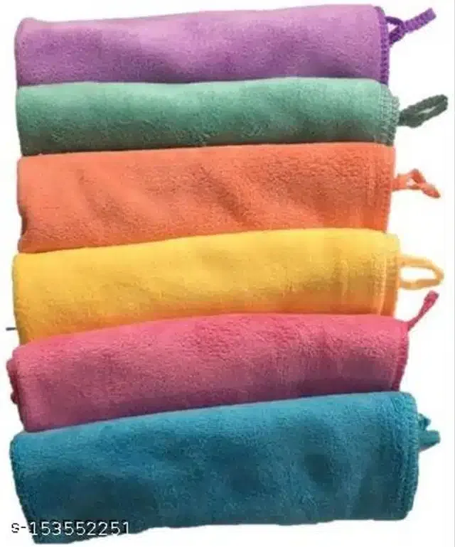 Microfiber Bath Towel (Multicolor, 40x40 cm) (Pack of 6)