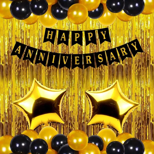 Party Decoration Kits (Black & Gold, Set of 35)